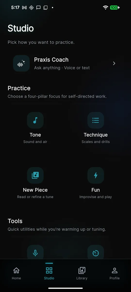 The Studio — practice pillars and tools